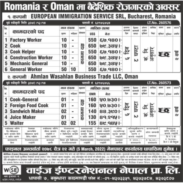 Romania Job Demand in Nepal 2022