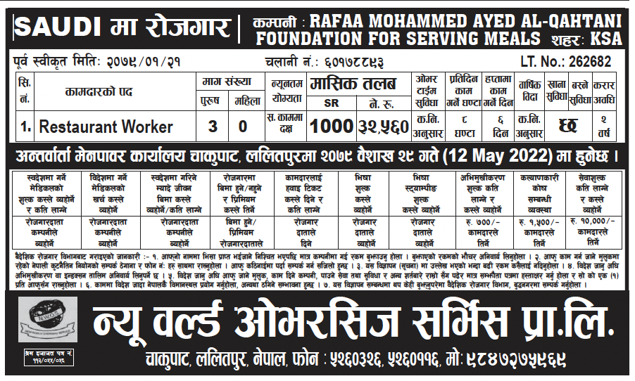 Gulf Job Vacancy in Nepal 2022