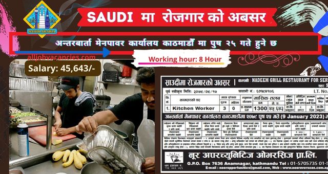 3 Kitchen Worker Required In Saudi Arabia